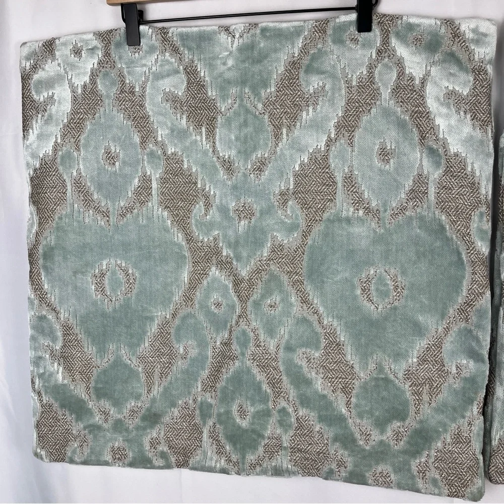 Z GALLERIE Seaglass Blue and Beige Velvet Euro Pillow Cover Shams (2) 32